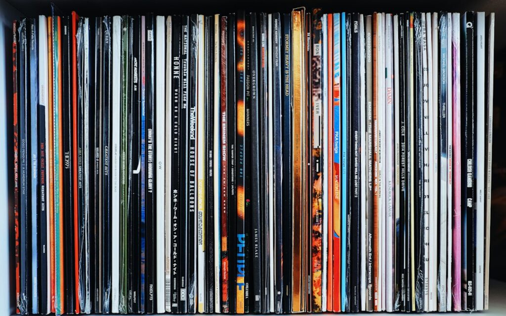Vinyl record collection photographed by Samuel Regan-Asante; illustrative stock photograph